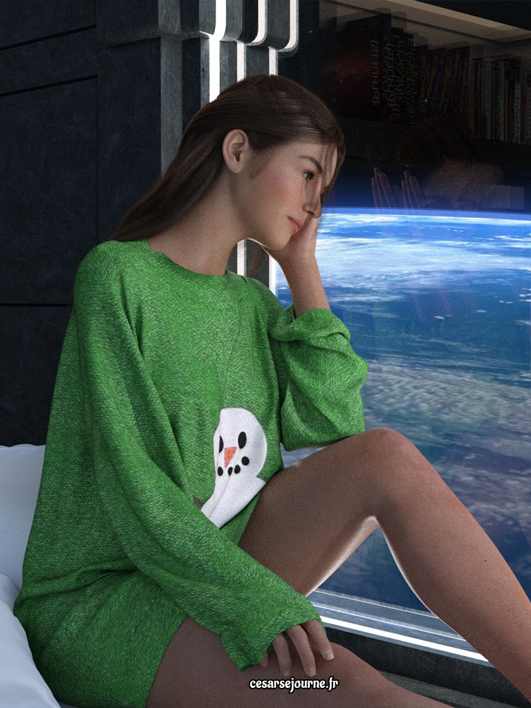 Emma looks at the earth from the space