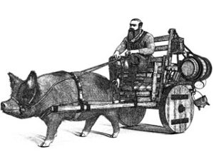 vignette illustration d'une carriole naine tirée par un porc