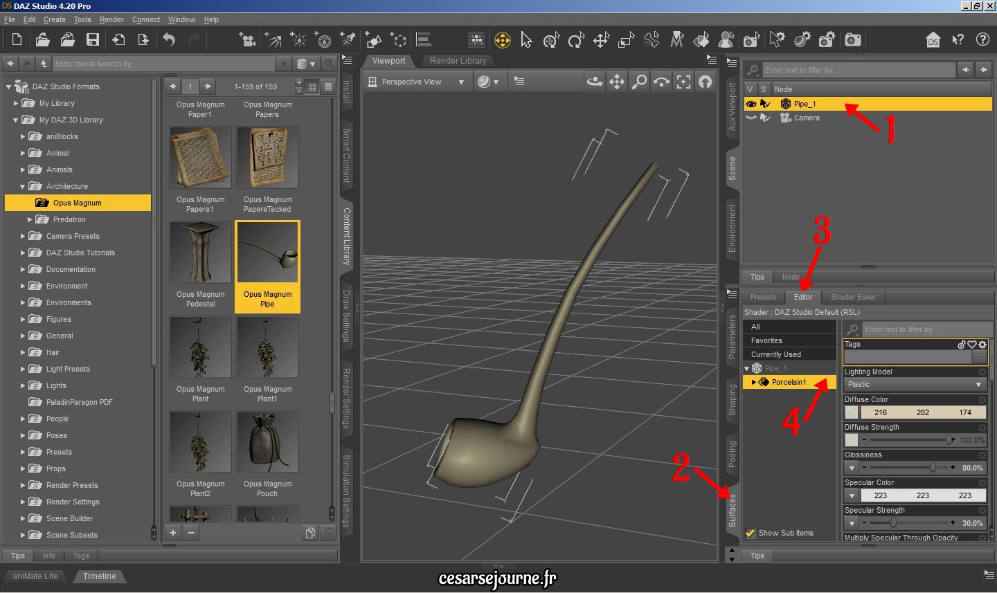 Tuto sur comment modifier un objet 3D sur Daz3D : création de surface, couleur et texture 01