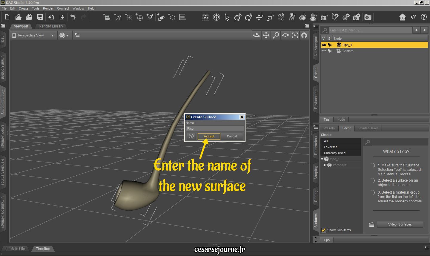 Tuto sur comment modifier un objet 3D sur Daz3D : création de surface, couleur et texture 04