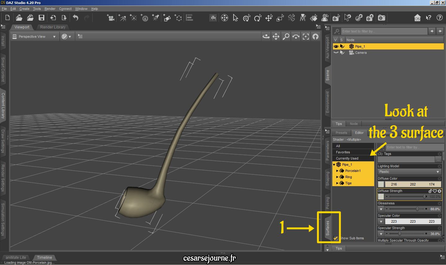 Tuto sur comment modifier un objet 3D sur Daz3D : création de surface, couleur et texture 05