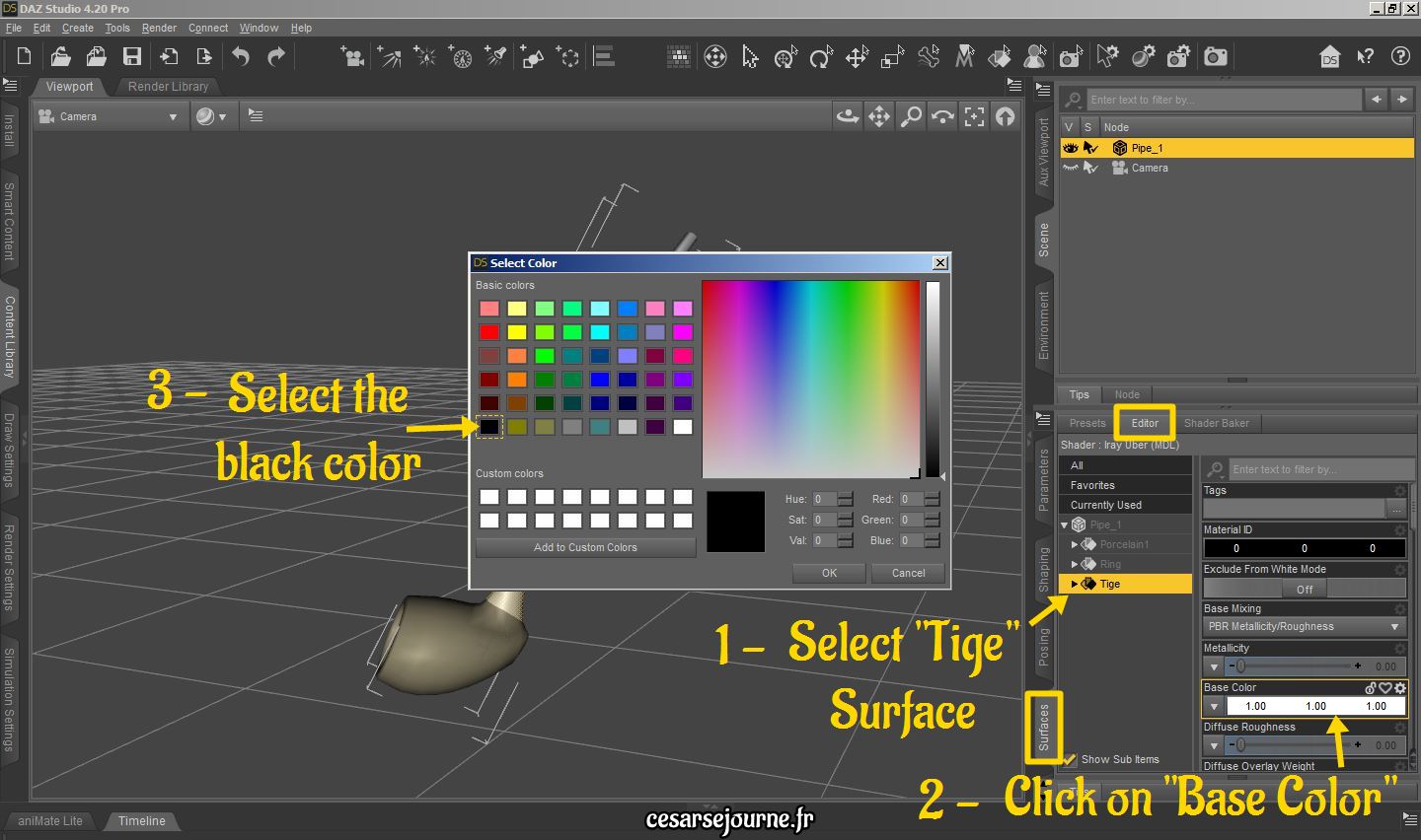 Tuto sur comment modifier un objet 3D sur Daz3D : création de surface, couleur et texture 12