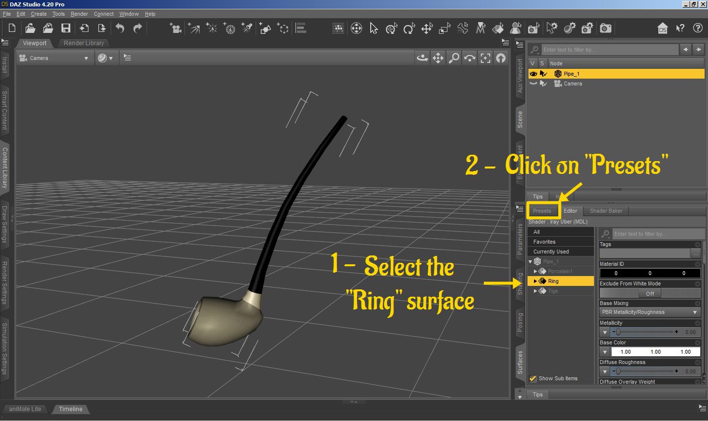 Tuto sur comment modifier un objet 3D sur Daz3D : création de surface, couleur et texture 14